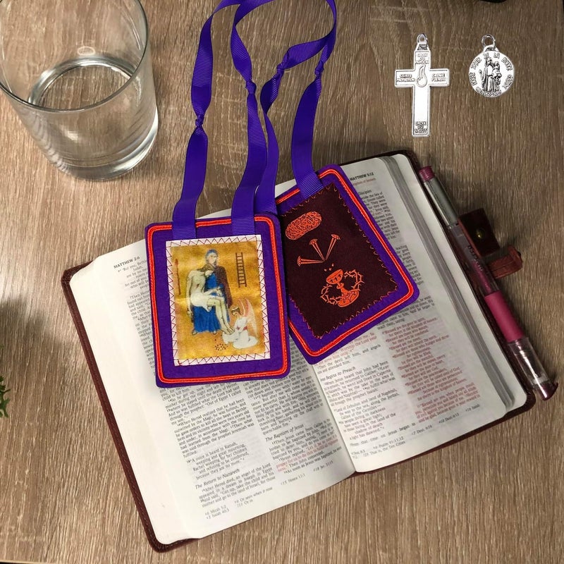 TALPGOD Purple Escapularios Catolicos Catholic Scapular Marie Julie Jahenny of Benediction with Protection Cross of Forgiveness and Medal of Our Mother of Good Guard - Image 4
